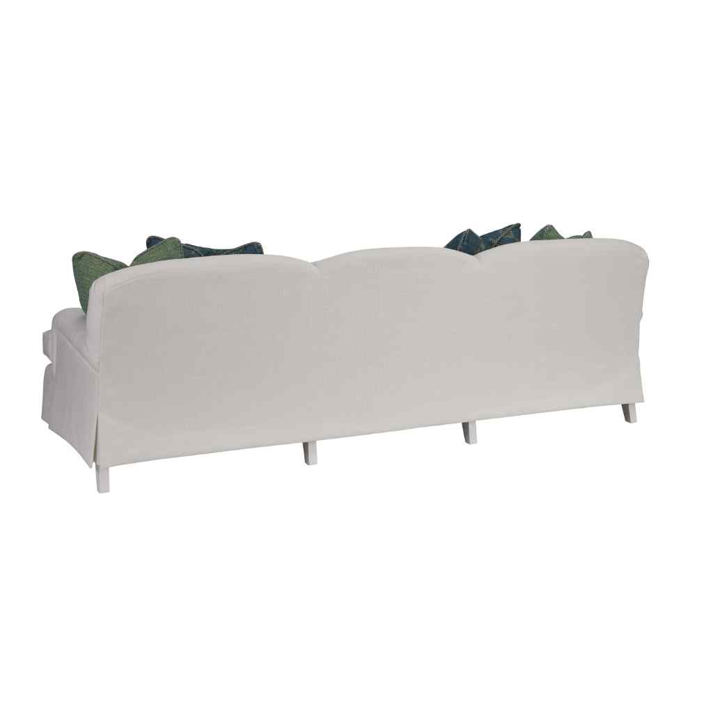 Athos Sofa W- Pewter Casters - Barclay Butera Upholstery White with Blue Pillows