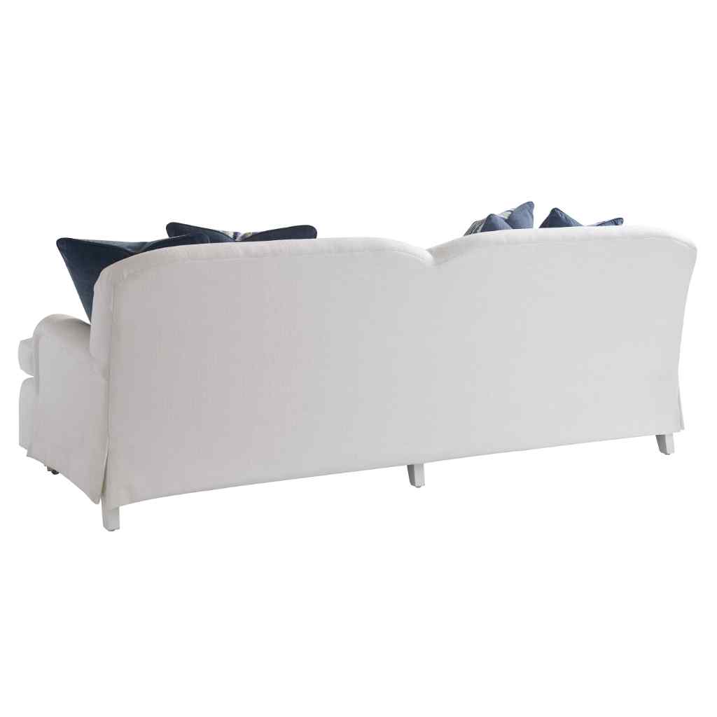 Athos Tight Back Sofa W-Pewter - Barclay Butera Upholstery White with Blue Pillows