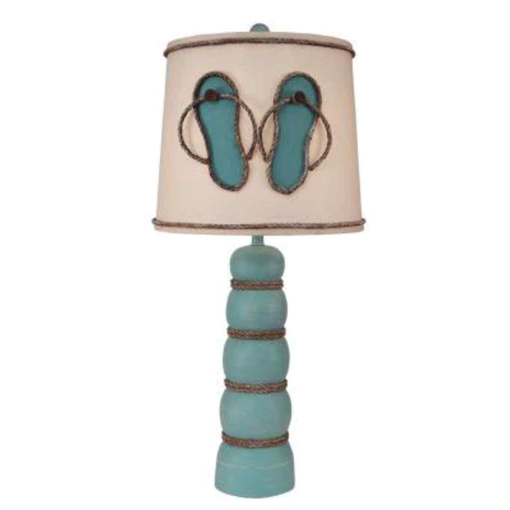 Weathered Turquoise Sea 5 Ball Table Lamp with  Flip Flop Shade Weathered Turquoise Sea