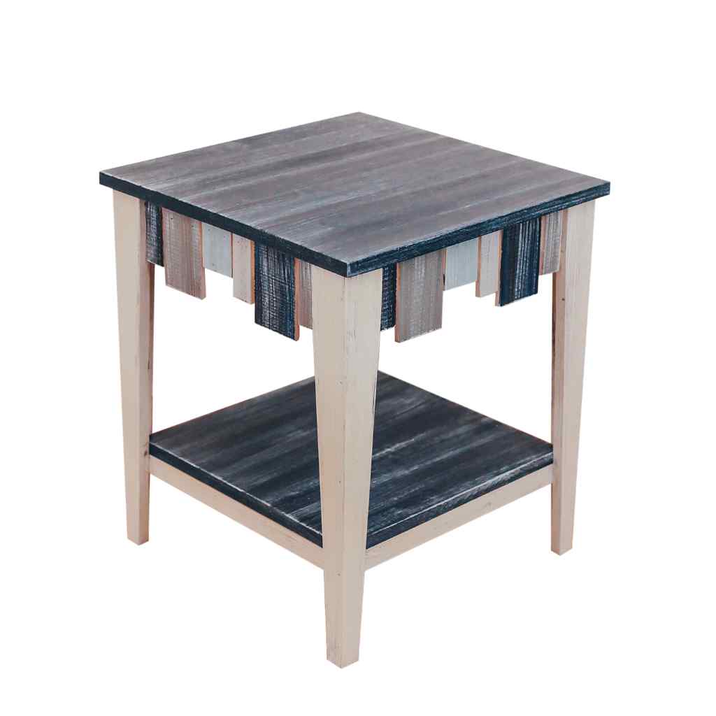21in. Sq Wood End Table With Nautical Slat Accent Cottage/Nautical (Top: Weathered Navy)