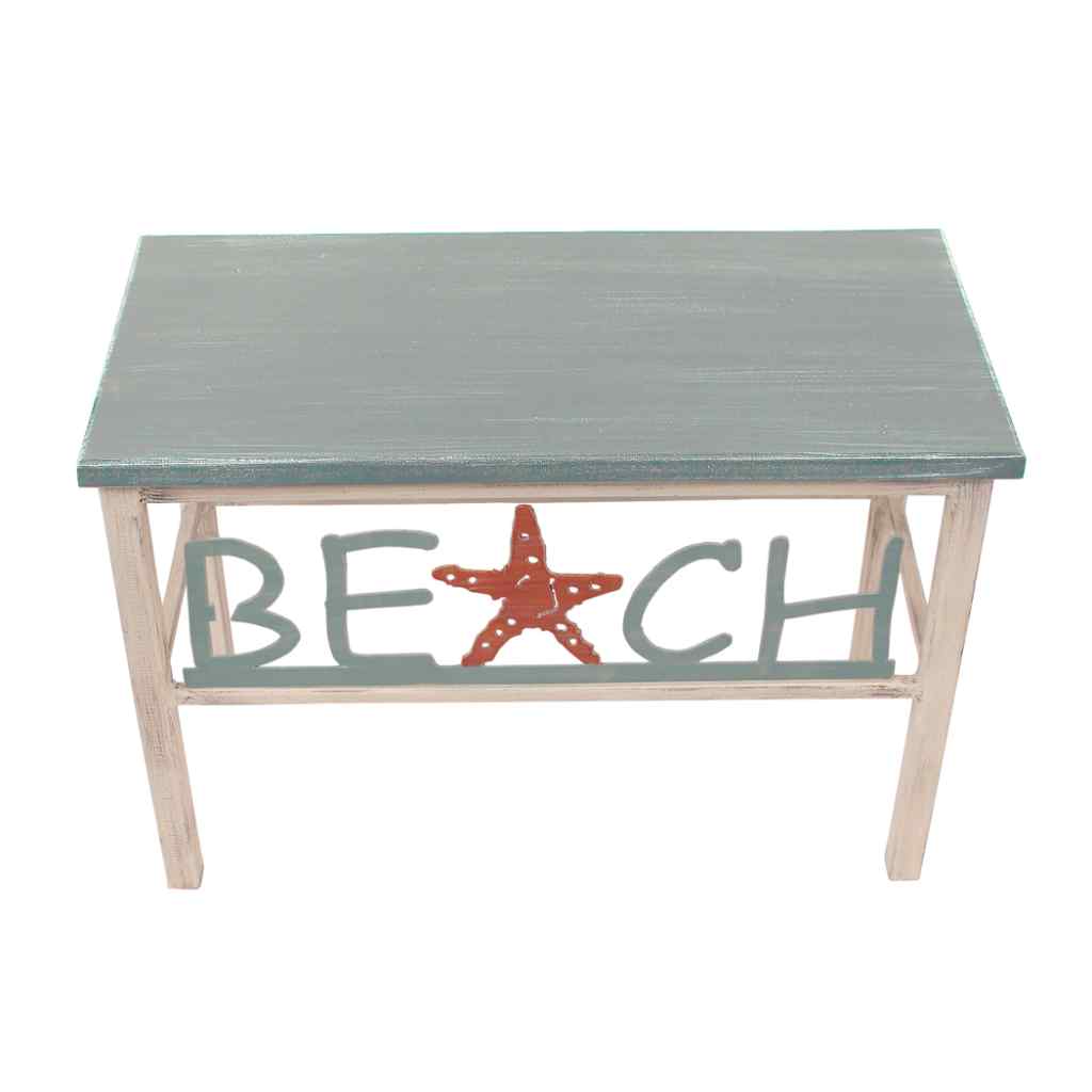 24in. Beach Bench Cottage/Atlantic Grey/Coral(Top-Weathered Atlantic Grey)