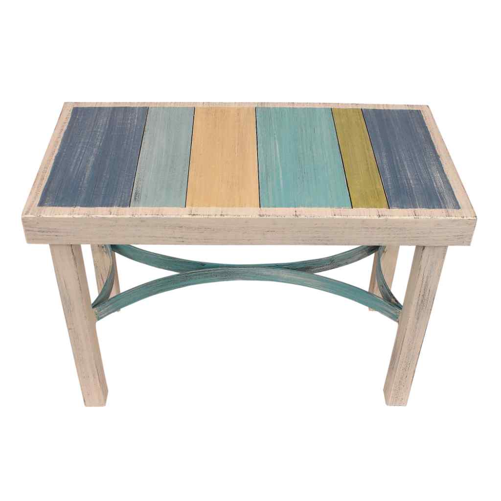 24in. Flat Bar Bench With Slat Top Cottage/Turquoise Sea (Top-Cottage/Multi Color Accent)