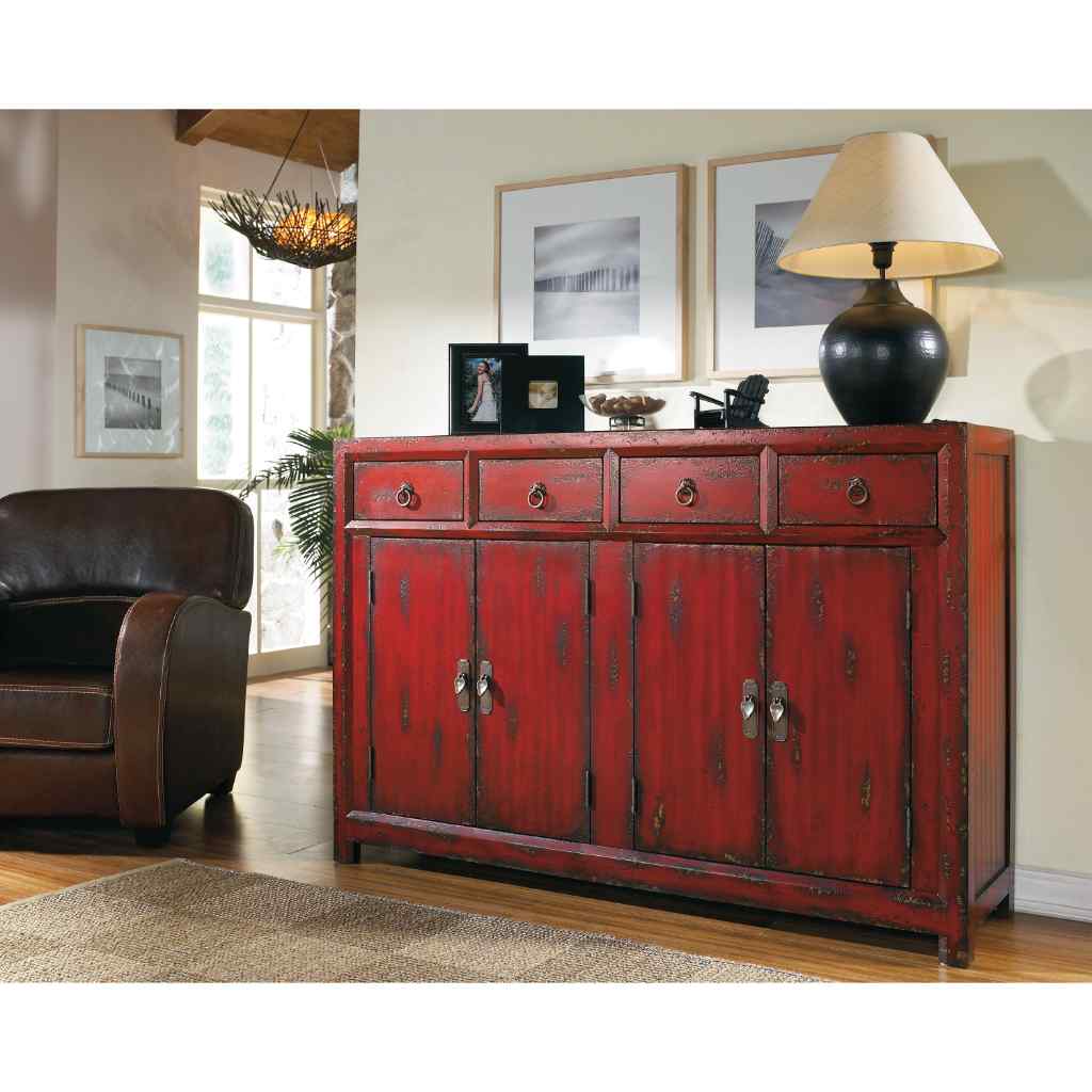 58in Red Asian Cabinet Dark Red