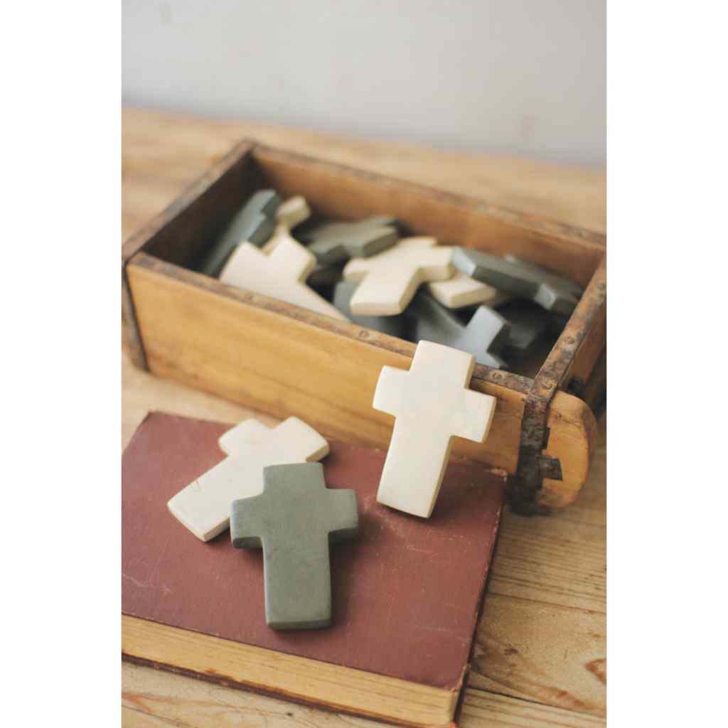 Set Of Six Hand-Carved Stone Crosses - Grey Grey