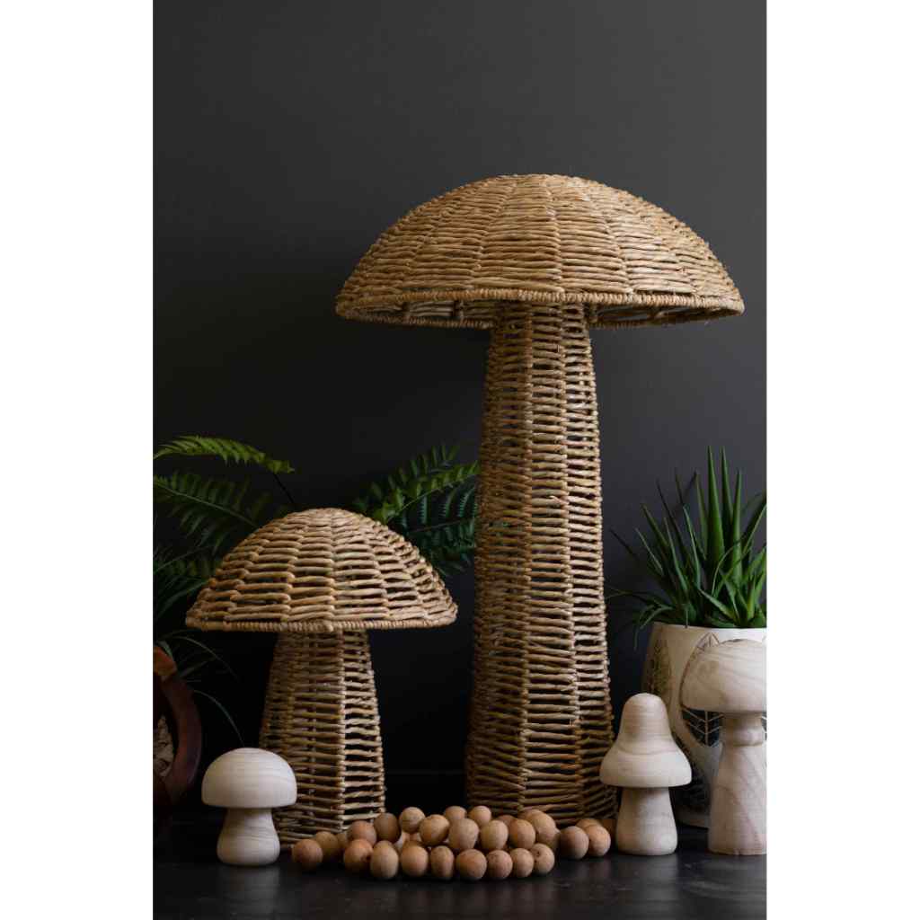 Set Of Two Woven Seagrass Mushrooms Brown