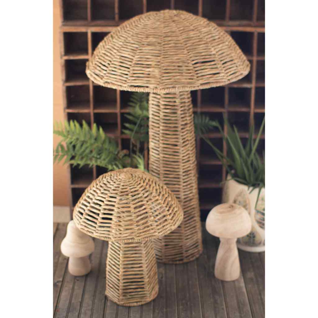 Set Of Two Woven Seagrass Mushrooms Brown