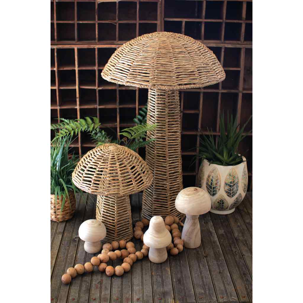 Set Of Two Woven Seagrass Mushrooms Brown