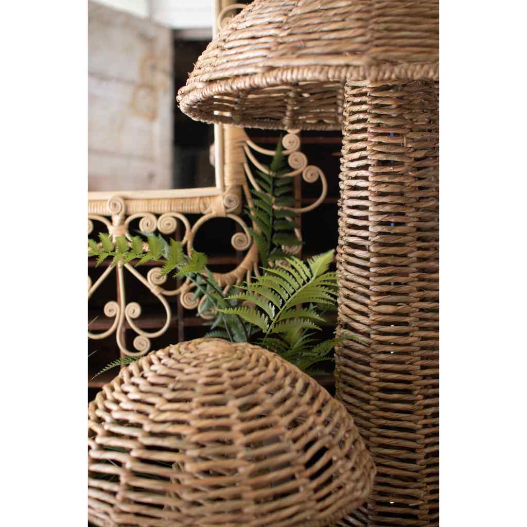 Set Of Two Woven Seagrass Mushrooms Brown