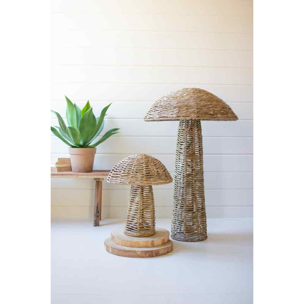 Set Of Two Woven Seagrass Mushrooms Brown