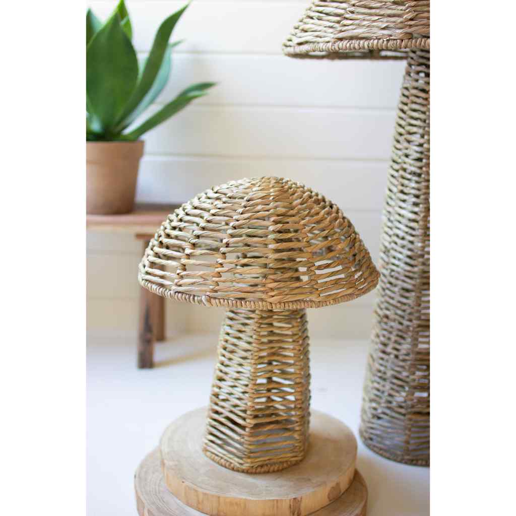 Set Of Two Woven Seagrass Mushrooms Brown