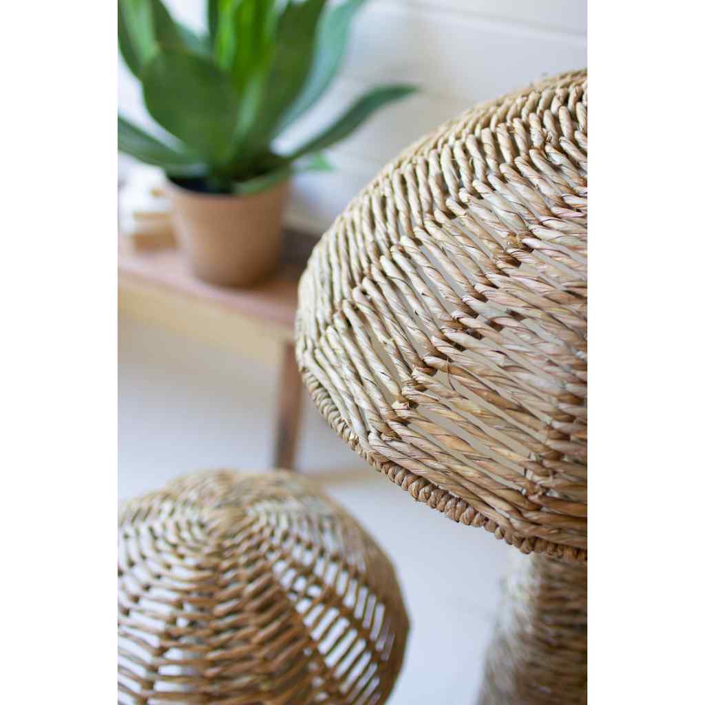 Set Of Two Woven Seagrass Mushrooms Brown