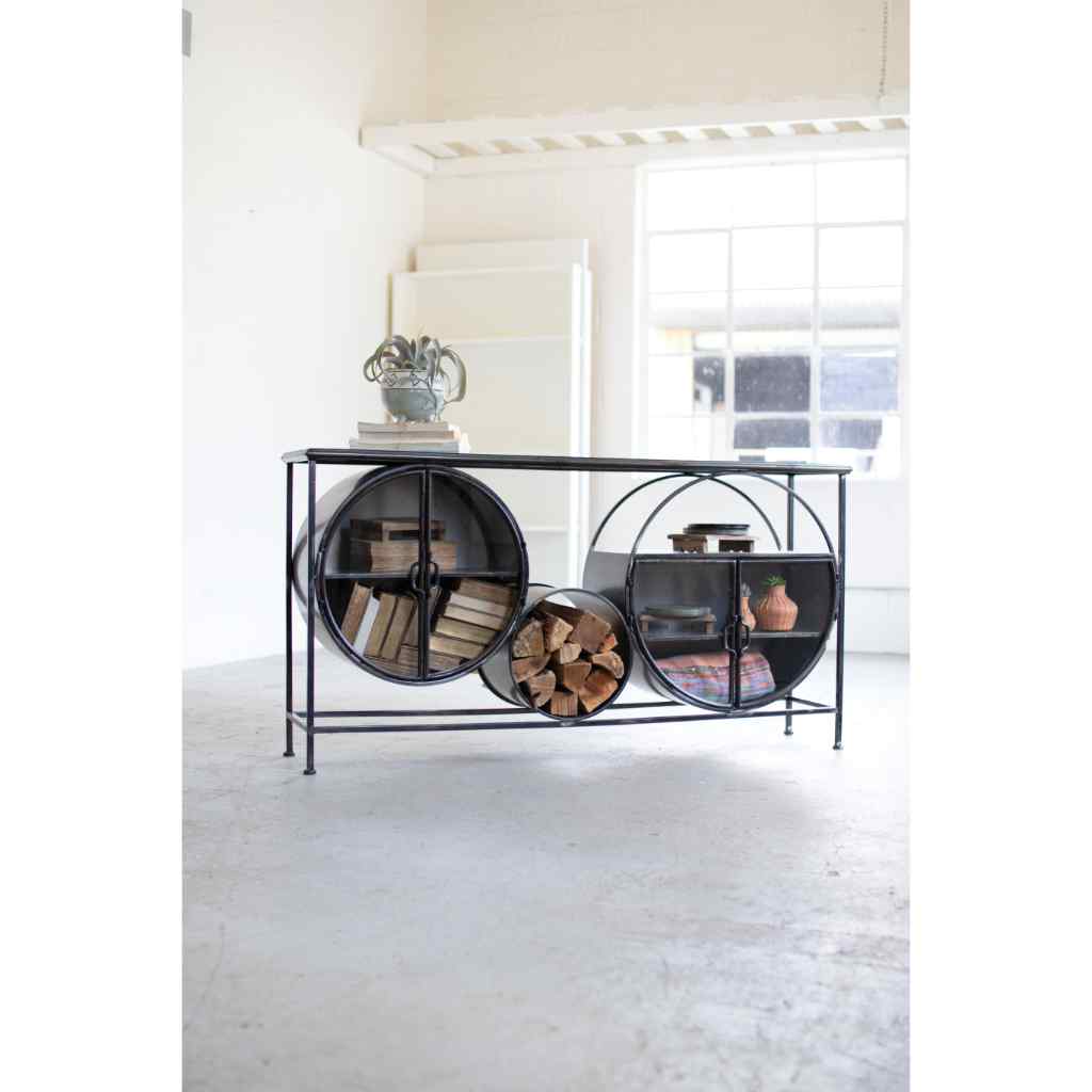 Iron And Glass Circles Console Gray