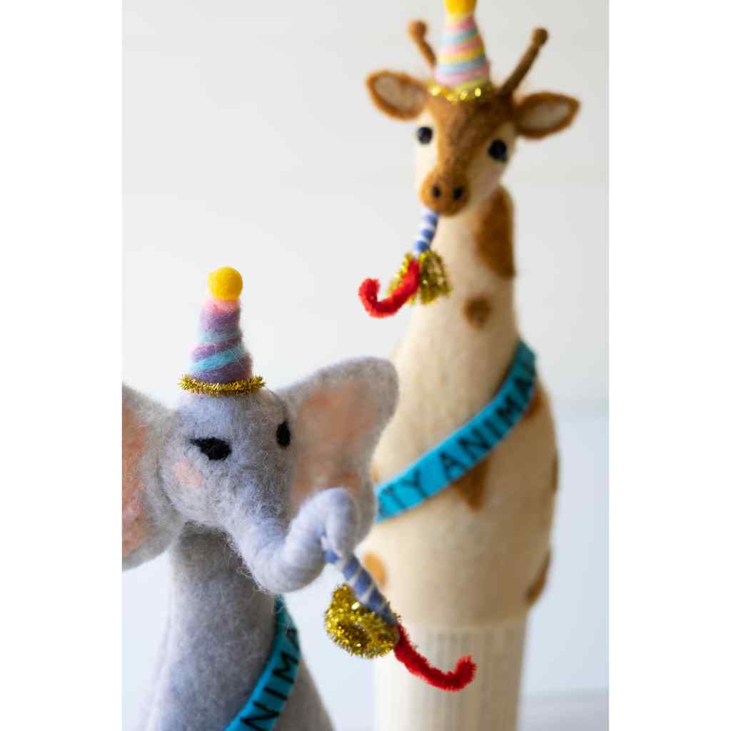 Set Of Three Felt Party Animal Bottle Toppers - One Each Design Multi