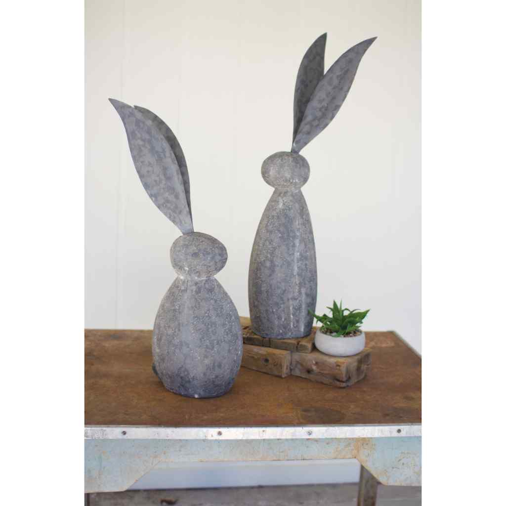 Faux Stone Rabbit With Tall Metal Ears - Tall Gray