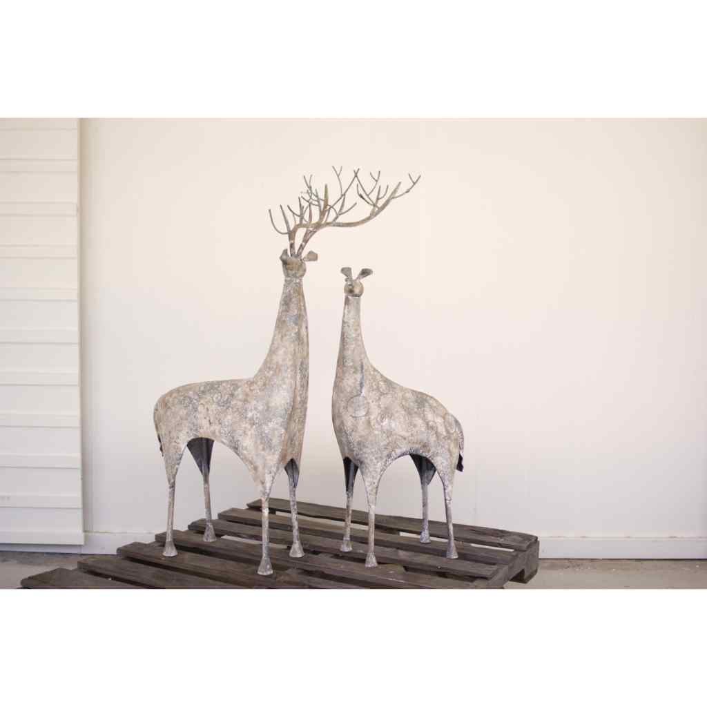 Set Of Two Metal Deer Gray