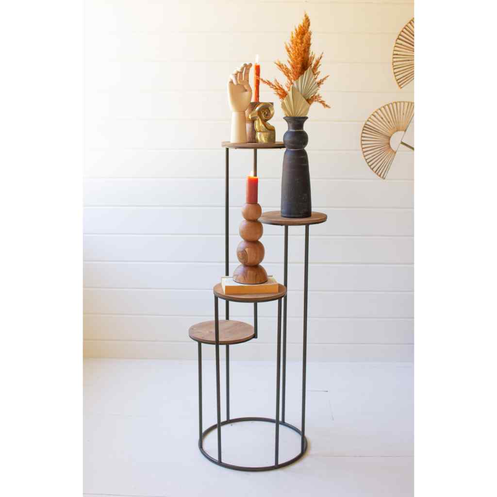 Four Tiered Wood And Metal Round Display Black