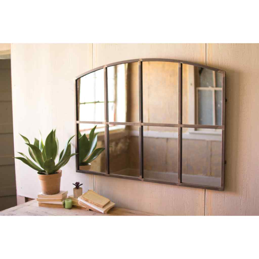 Arched Metal Wall Mirror Brown