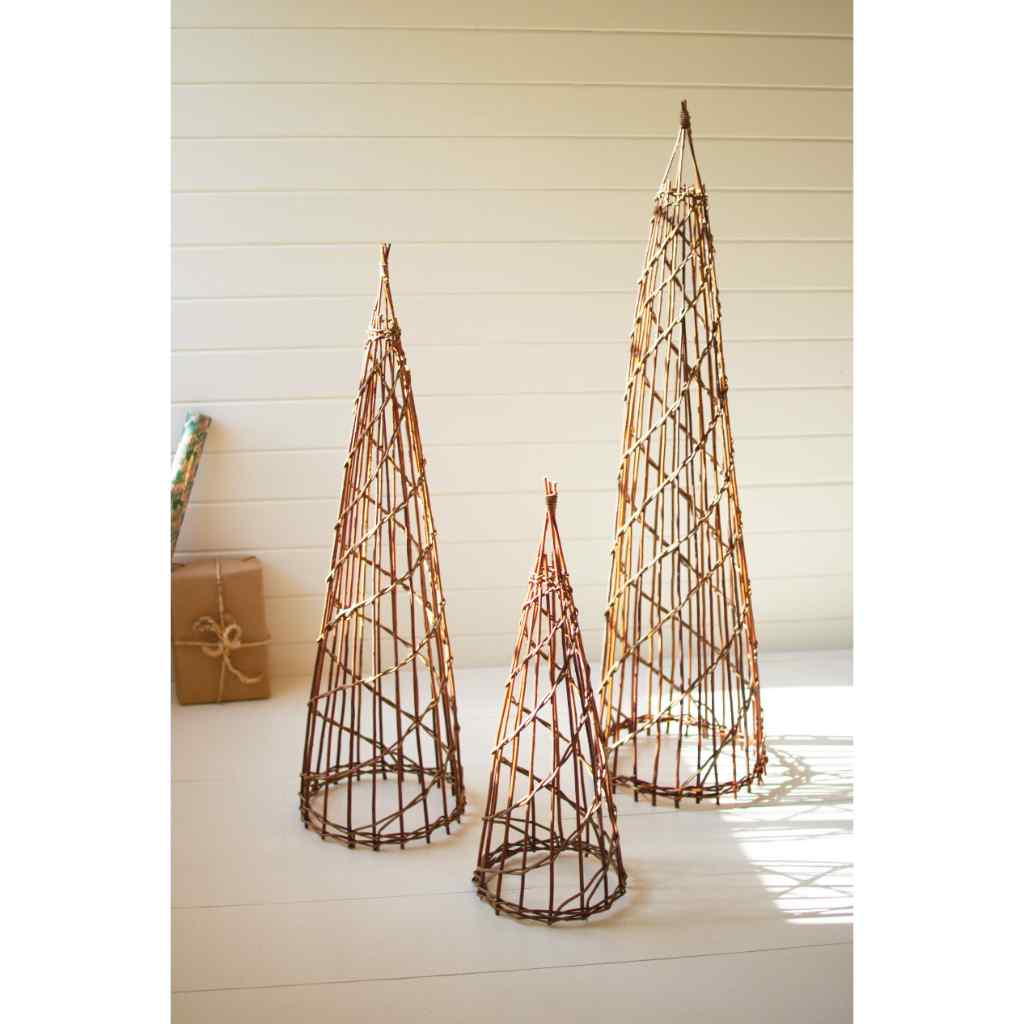 Set Of Three Nesting Twig Christmas Trees Brown