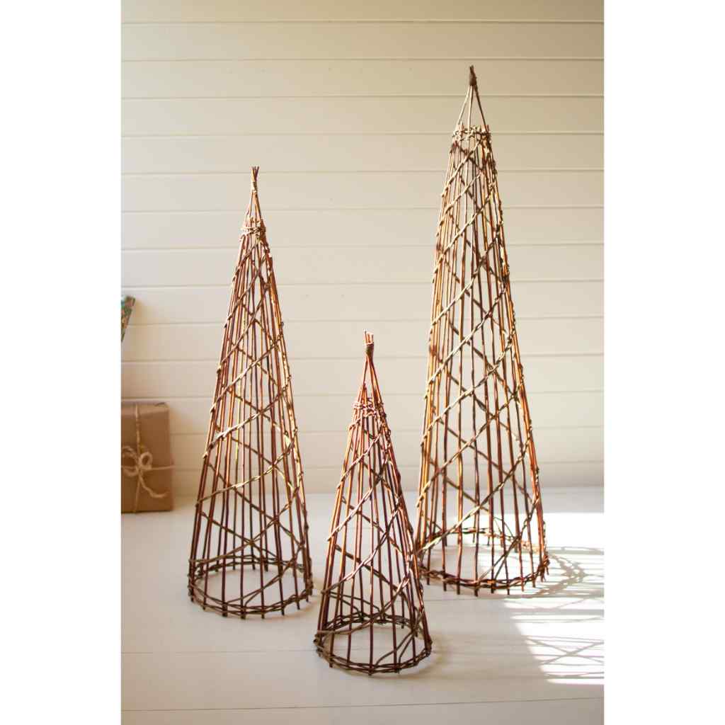 Set Of Three Nesting Twig Christmas Trees Brown