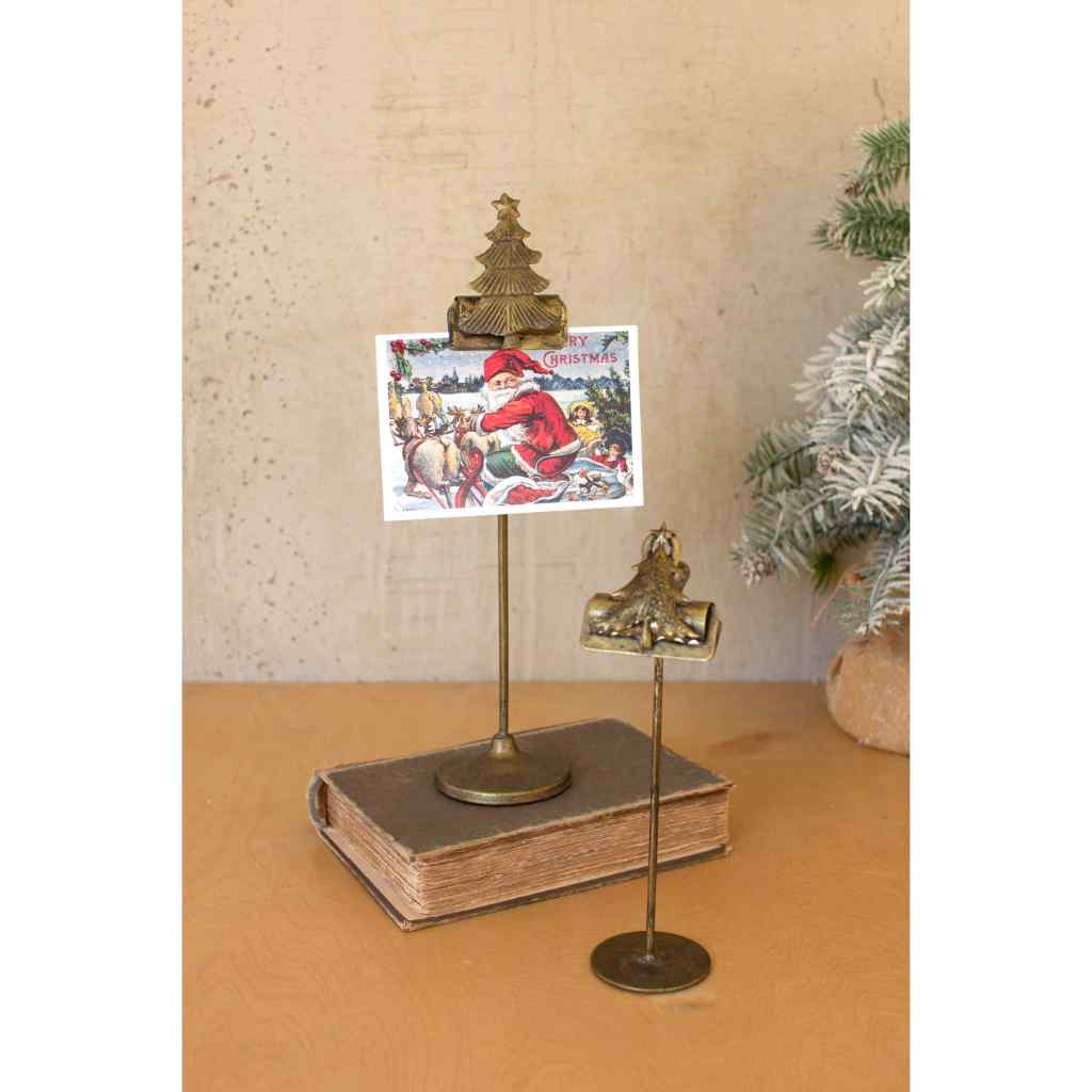 Set Of Two Christmas Tree Card Clips On Stands GOLD