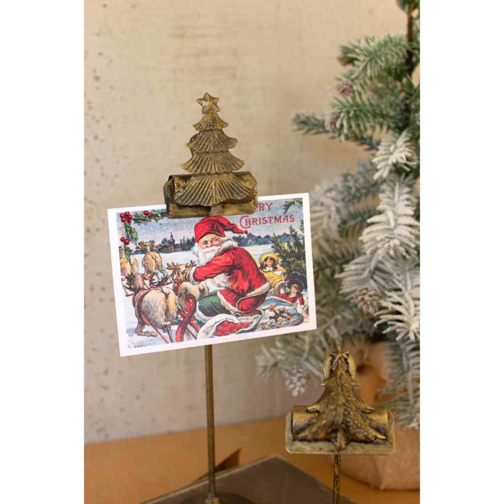 Set Of Two Christmas Tree Card Clips On Stands GOLD