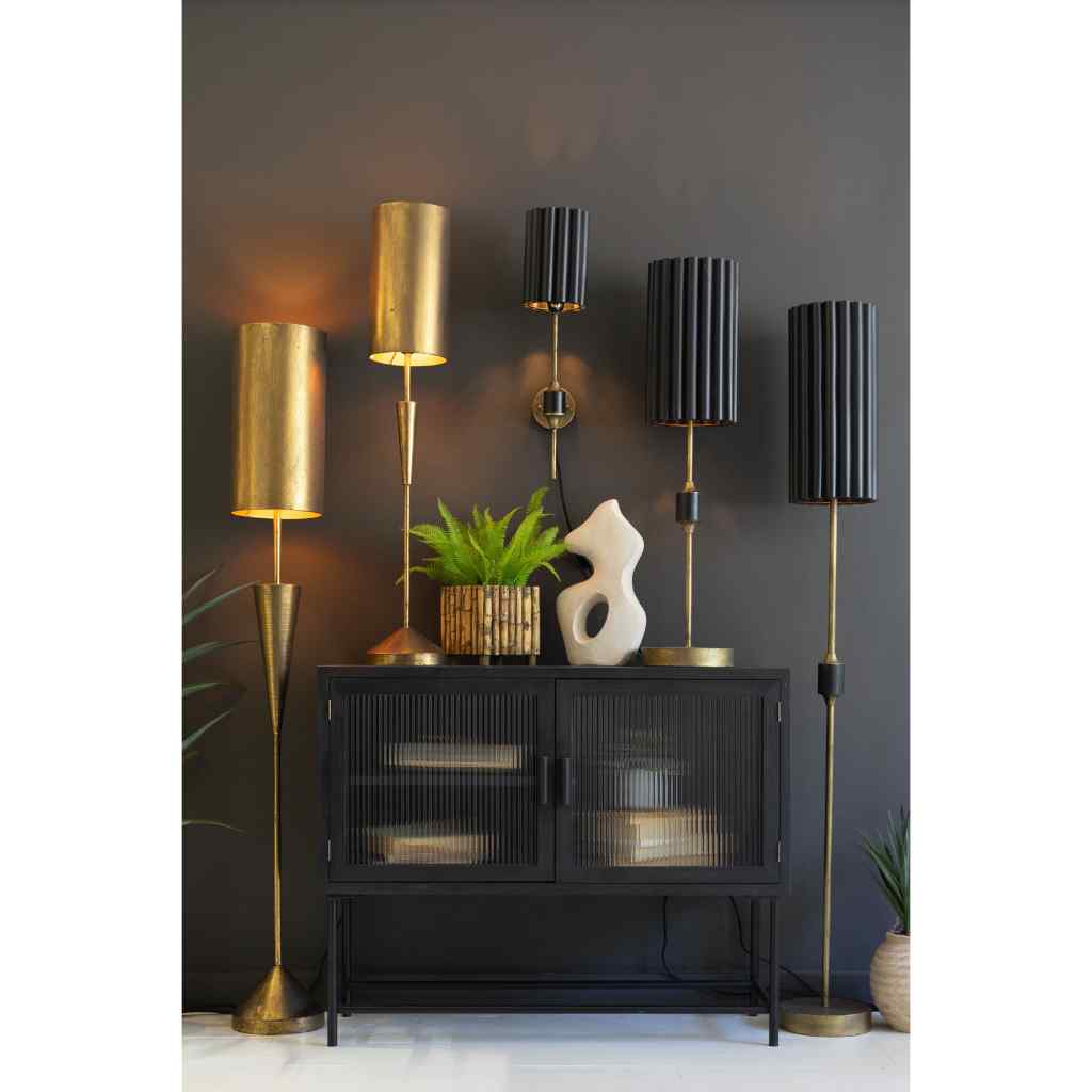 Antique Gold Table Lamp With Fluted Black Metal Shade Gold