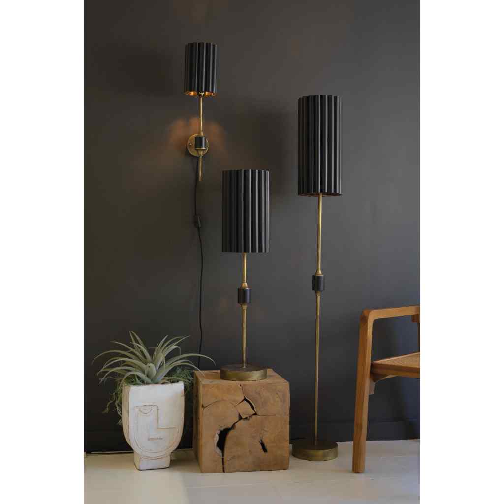Antique Gold Table Lamp With Fluted Black Metal Shade Gold