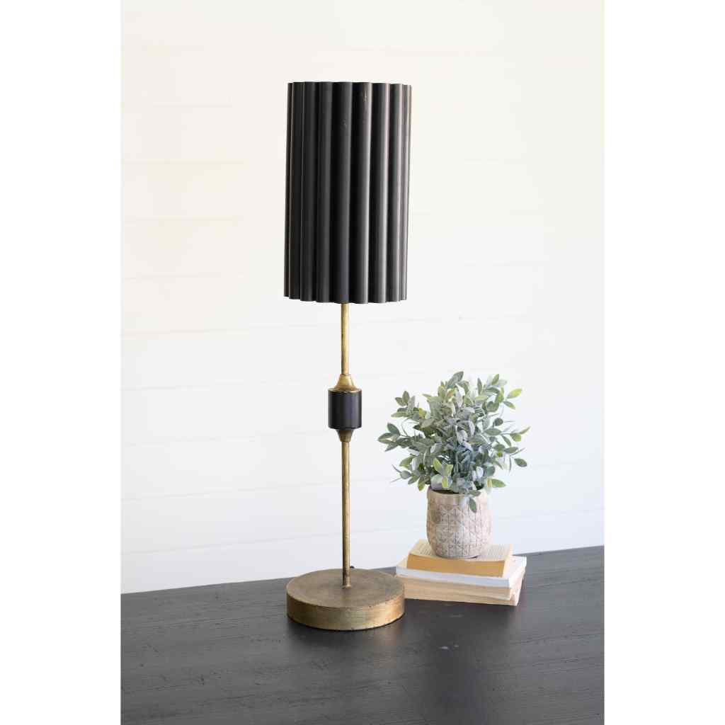 Antique Gold Table Lamp With Fluted Black Metal Shade Gold