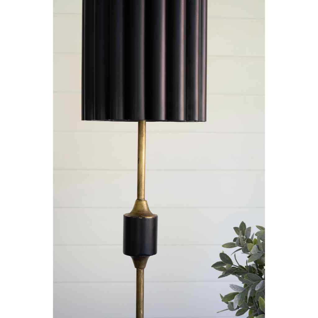 Antique Gold Table Lamp With Fluted Black Metal Shade Gold