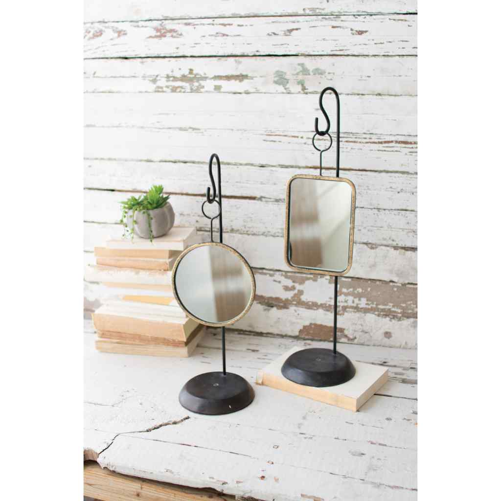 Set Of Two Table Top Metal Mirrors Gold
