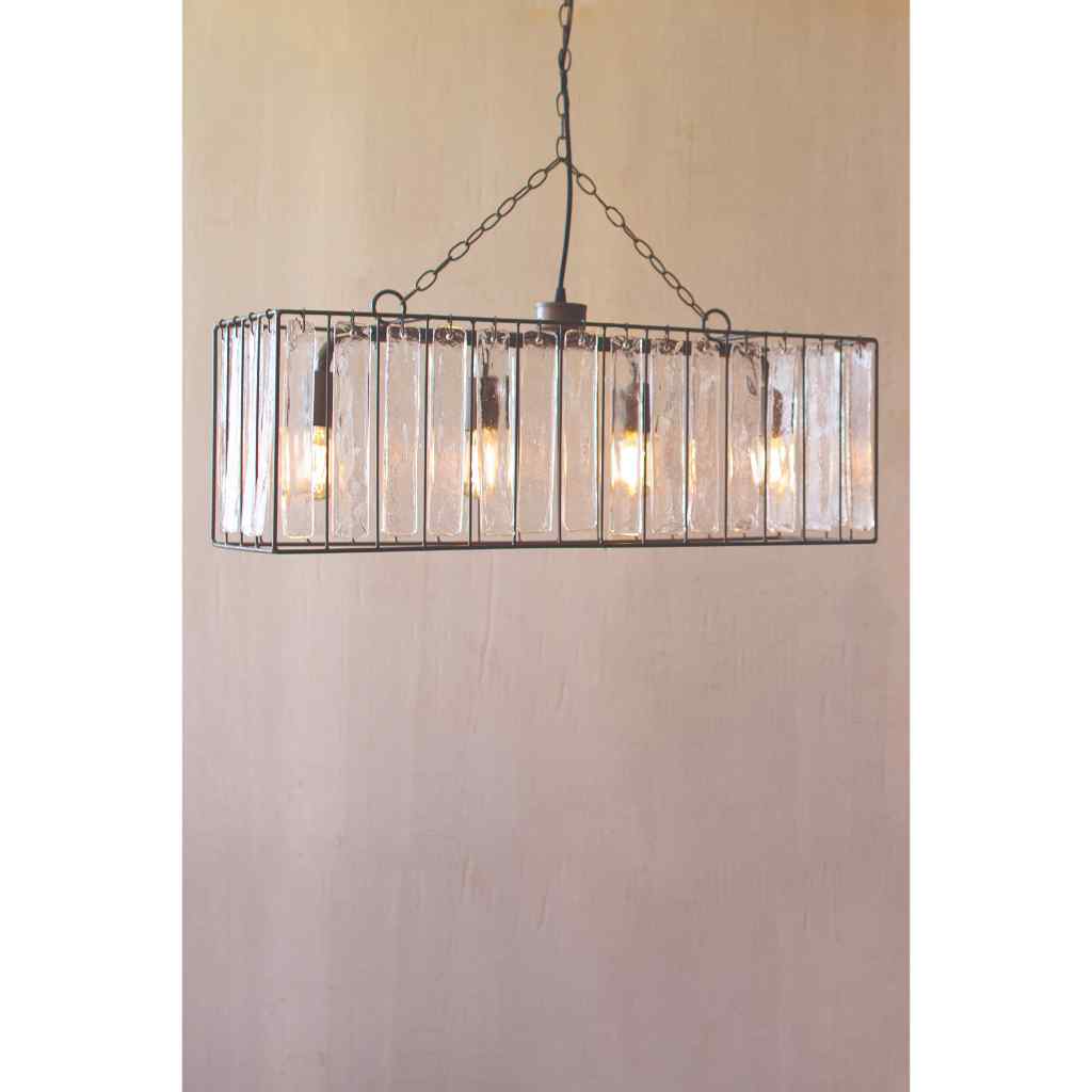 Rectangle Pendant Light With Glass Chimes Gray