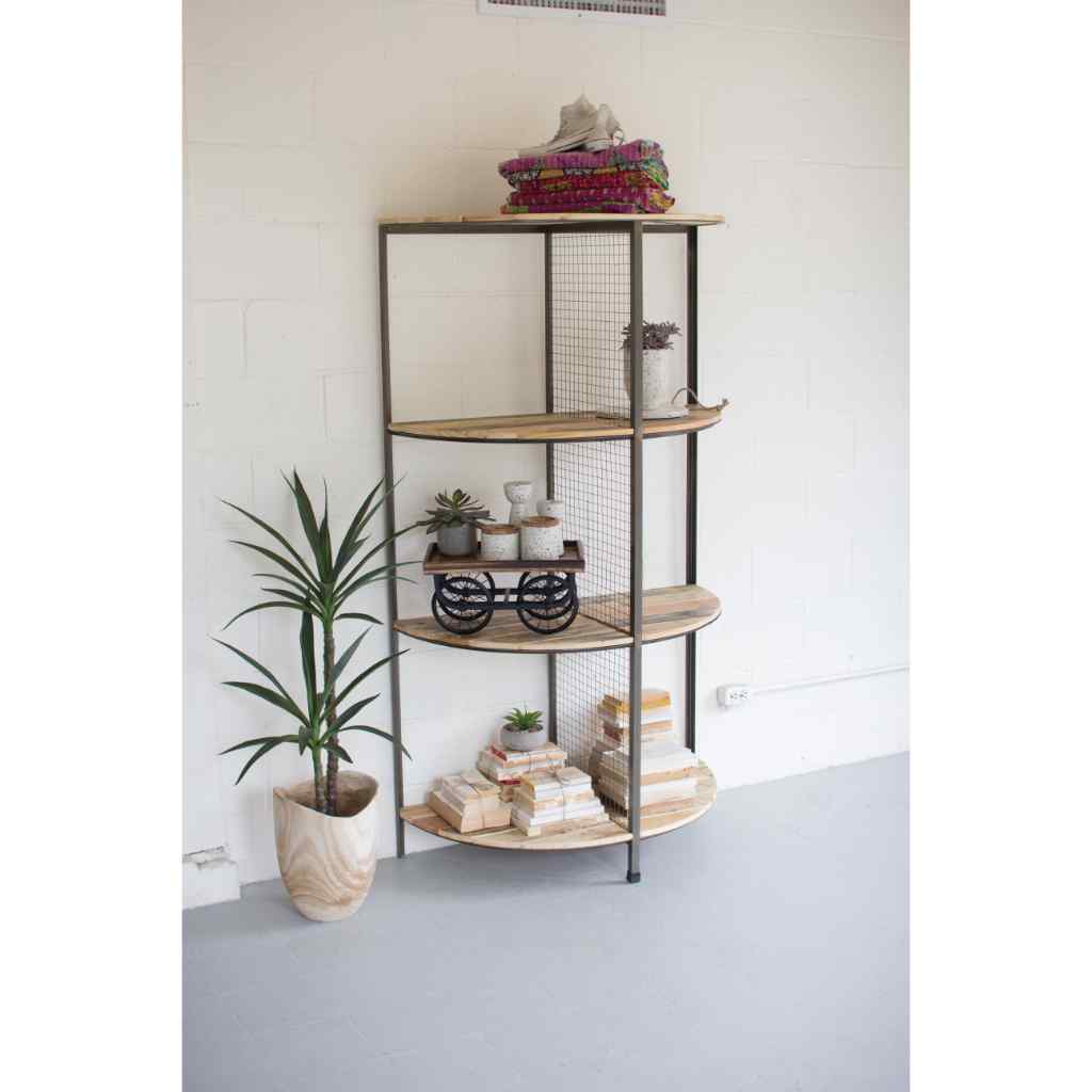 Recycled Wood And Metal Demi Lune Shelving Unit Gray