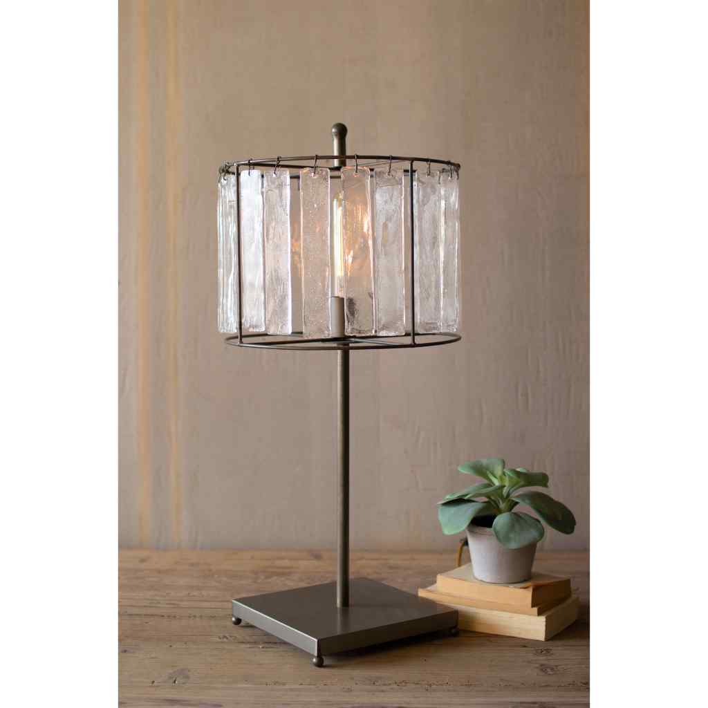 Glass Chimes And Raw Metal Table Lamp Gray