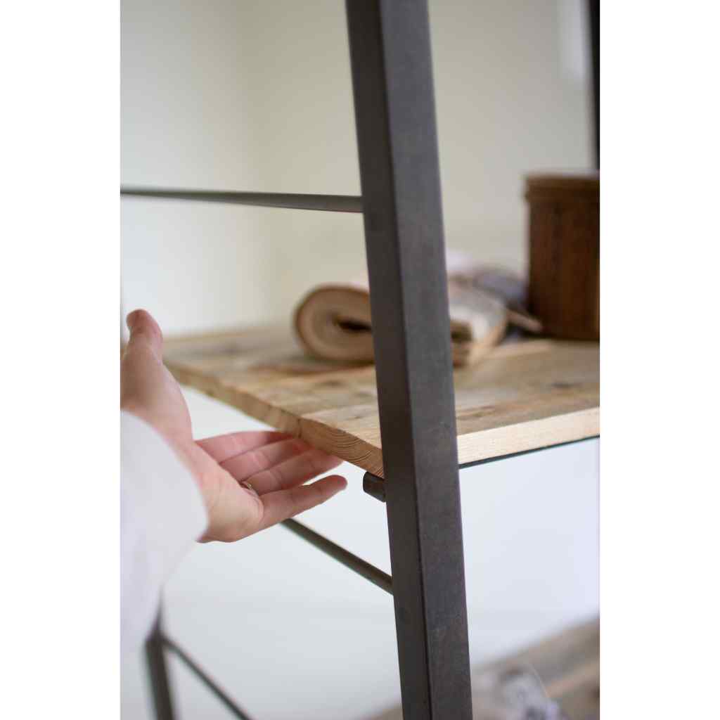 Tall Shelving Unit With Adjustable Recycled Wood Shelves Gray