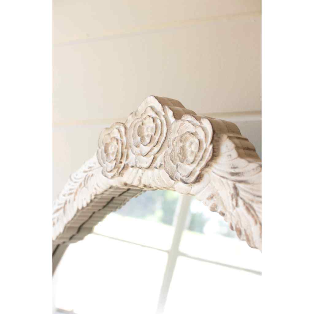 Large Arched Wood Framed Mirror With Carved Detail White