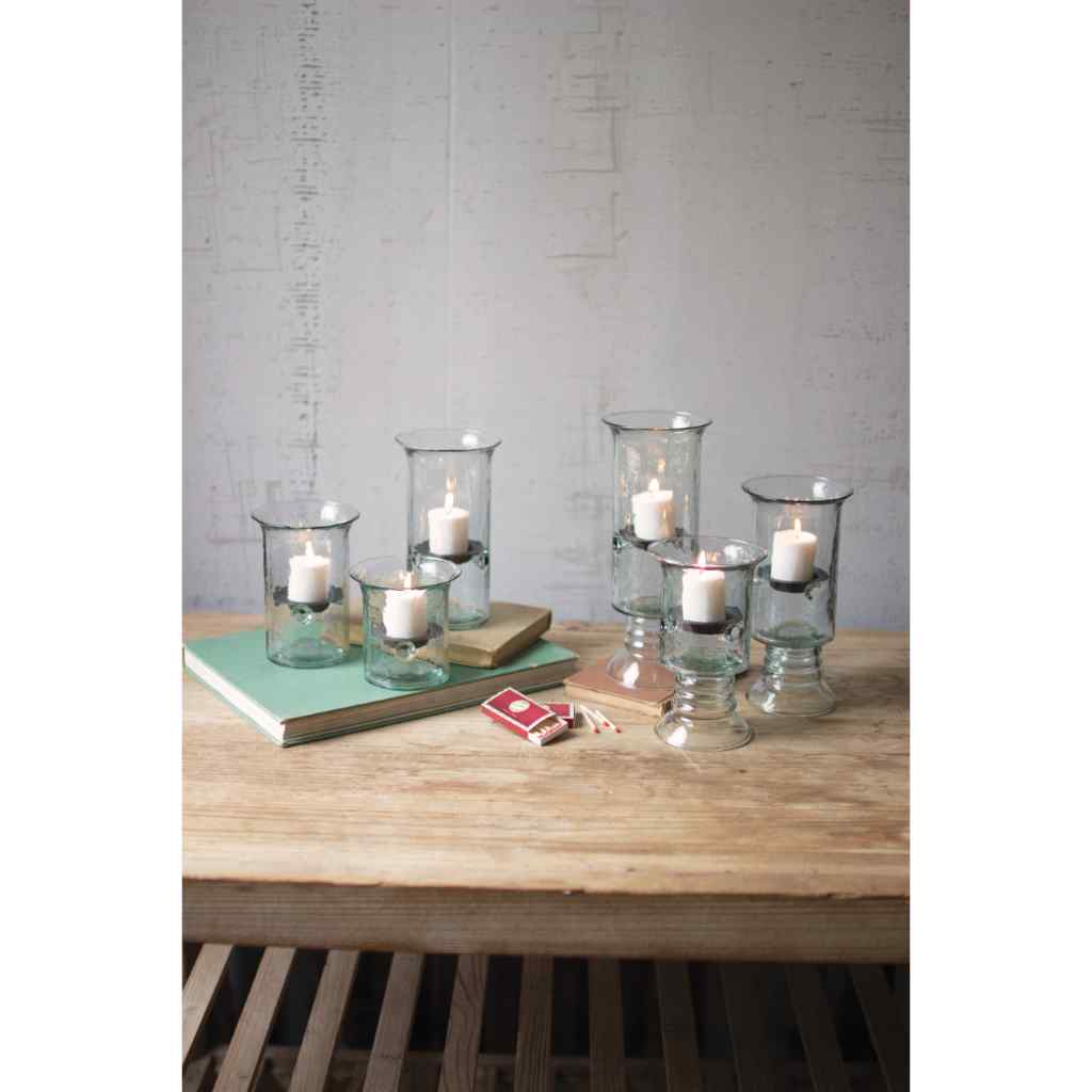 Set Of Three Recycled Glass Votive Cylinders Clear