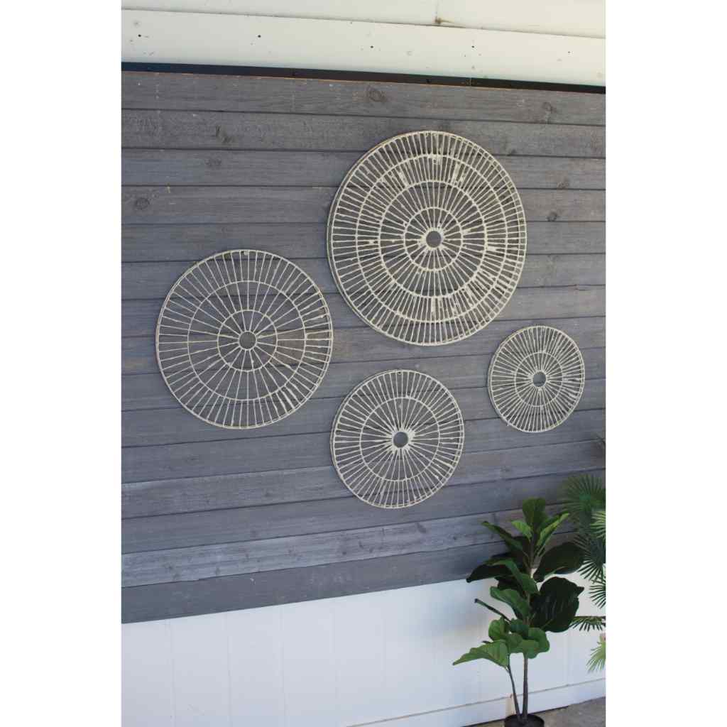 Set Of Four Hand Made Paper Discs Wall Art Tan