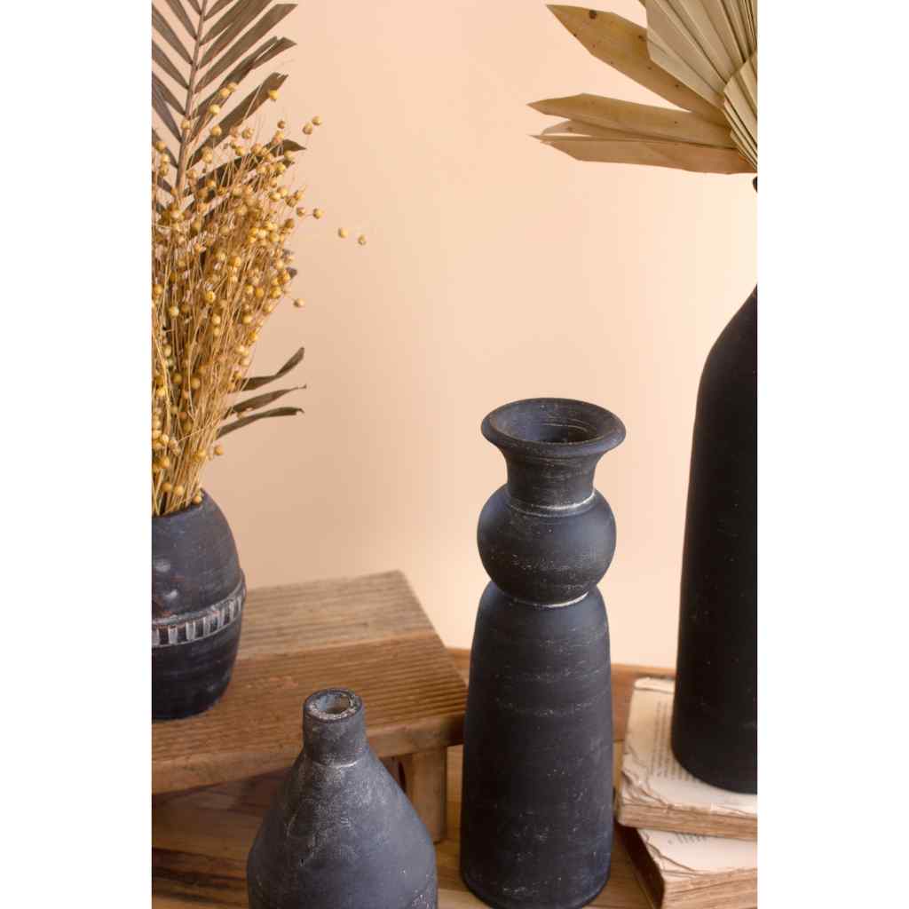 Set Of Five Modern Black Clay Vases Black