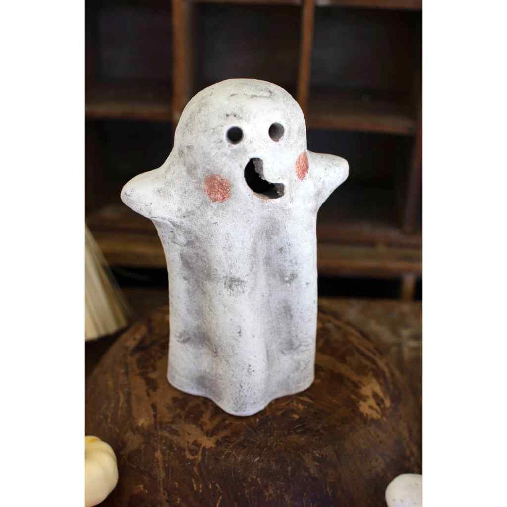 Set Of Two Tabletop Clay Ghost Lanterns White