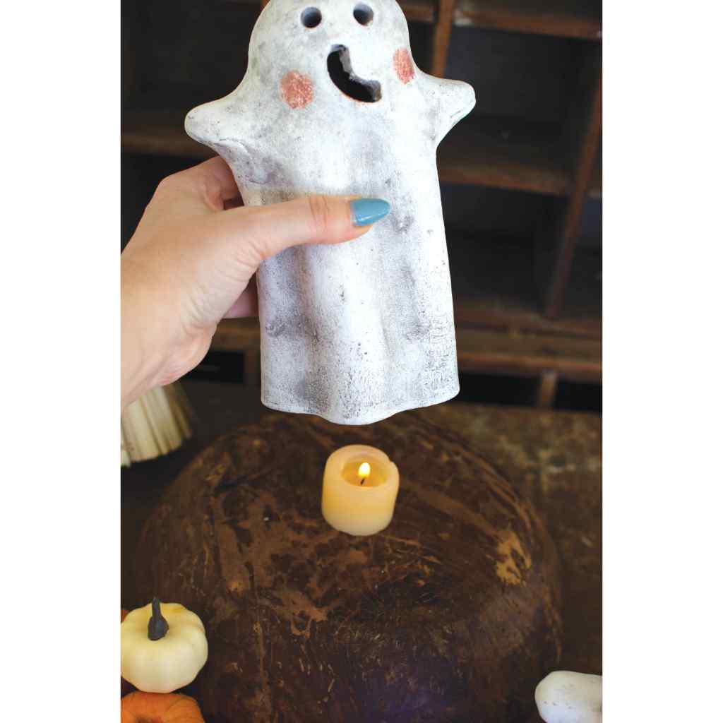 Set Of Two Tabletop Clay Ghost Lanterns White