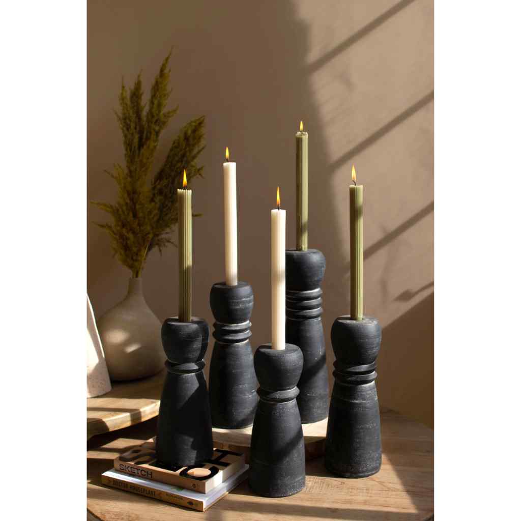 Set Of Five Black Clay Taper Holders Black