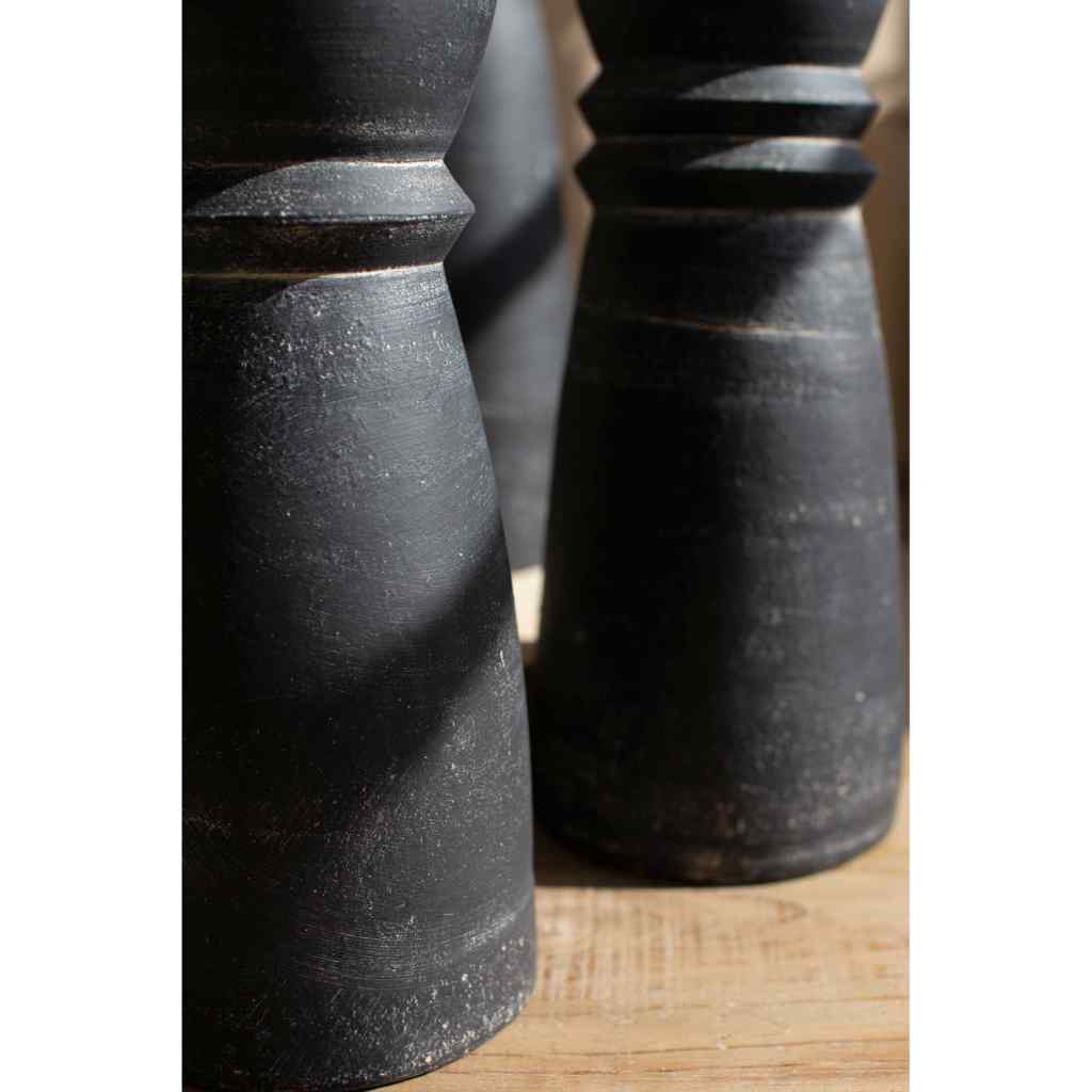 Set Of Five Black Clay Taper Holders Black