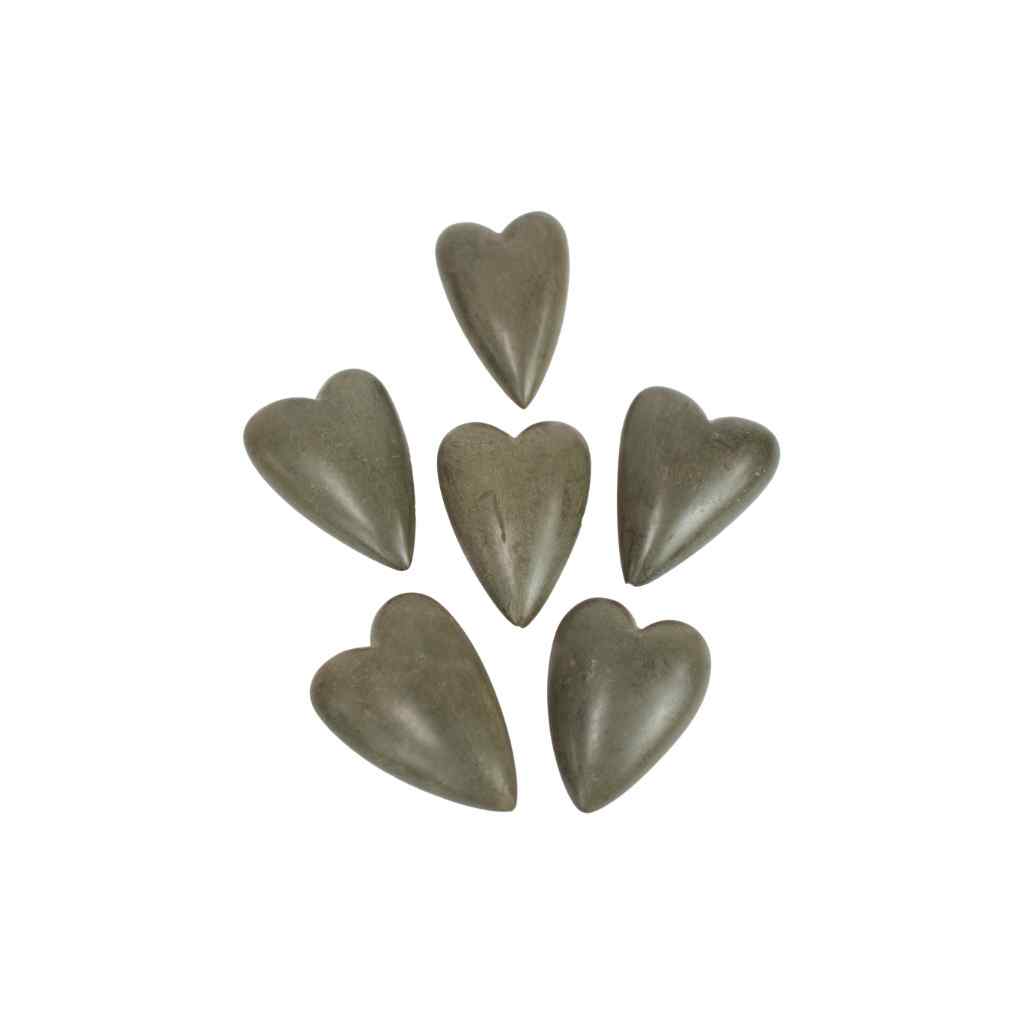 Set Of Six Hand-Carved Stone Hearts - Grey Grey