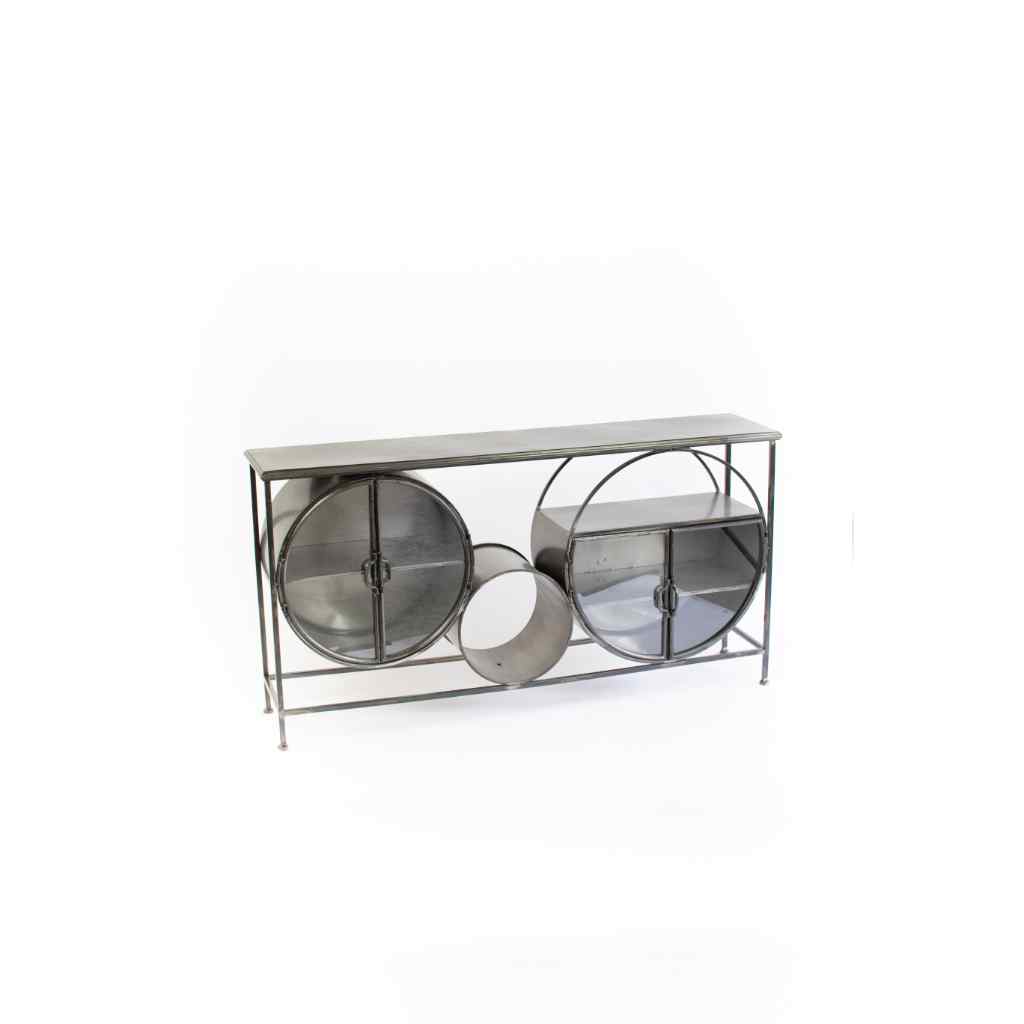 Iron And Glass Circles Console Gray