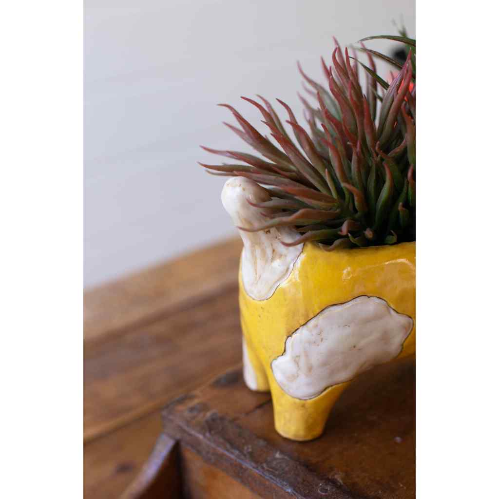 Ceramic Yellow And White Cat Planter YELLOW