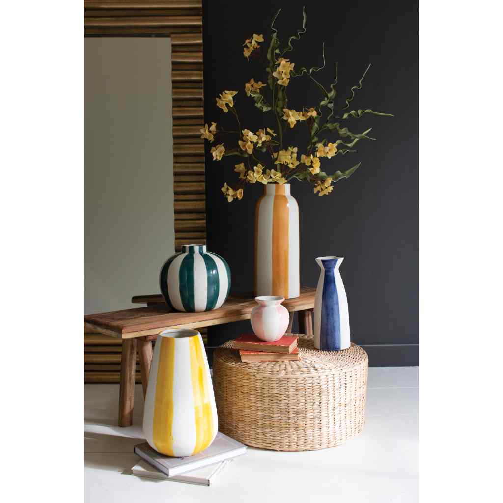 Set Of Five Colored Ceramic Striped Vases Multi