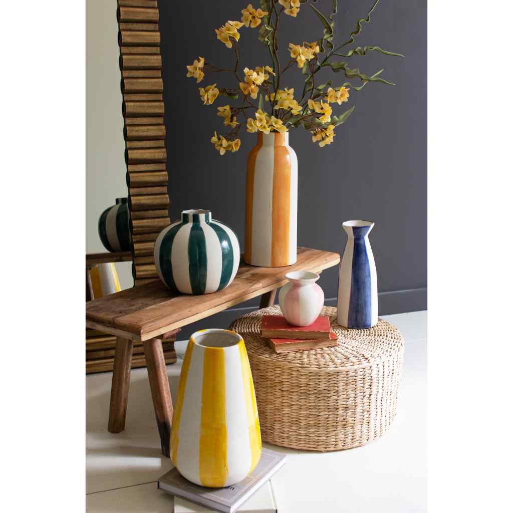 Set Of Five Colored Ceramic Striped Vases Multi