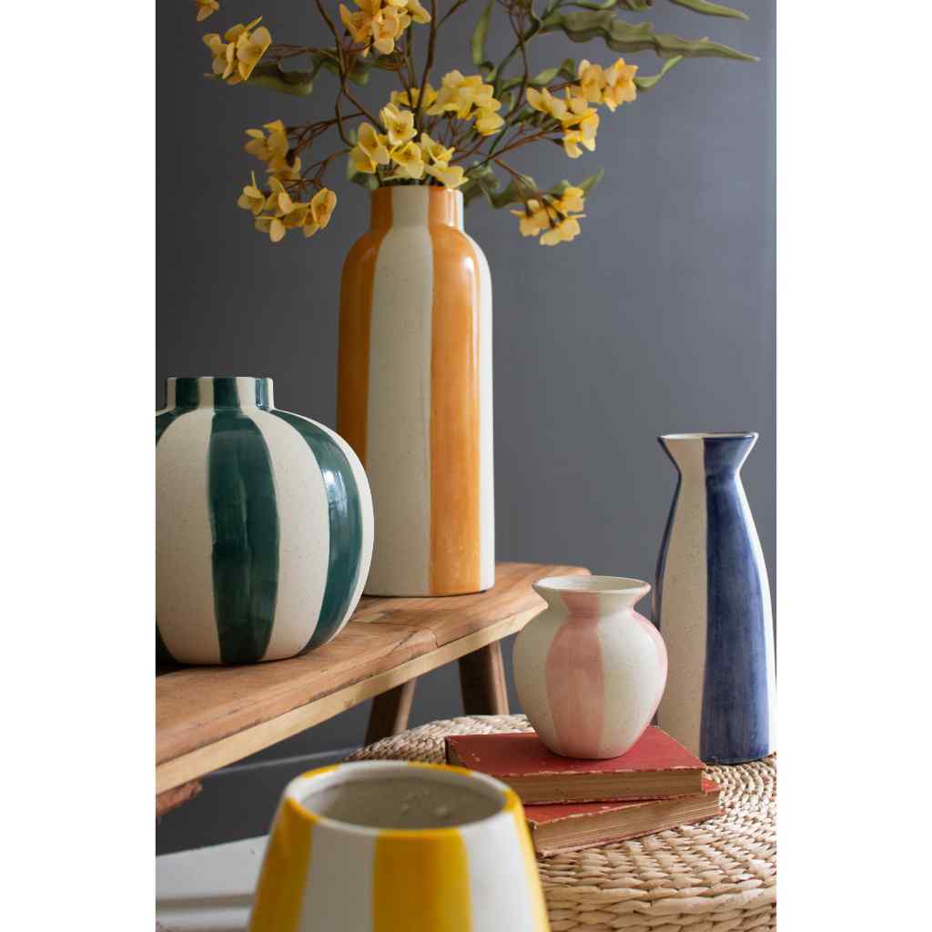 Set Of Five Colored Ceramic Striped Vases Multi