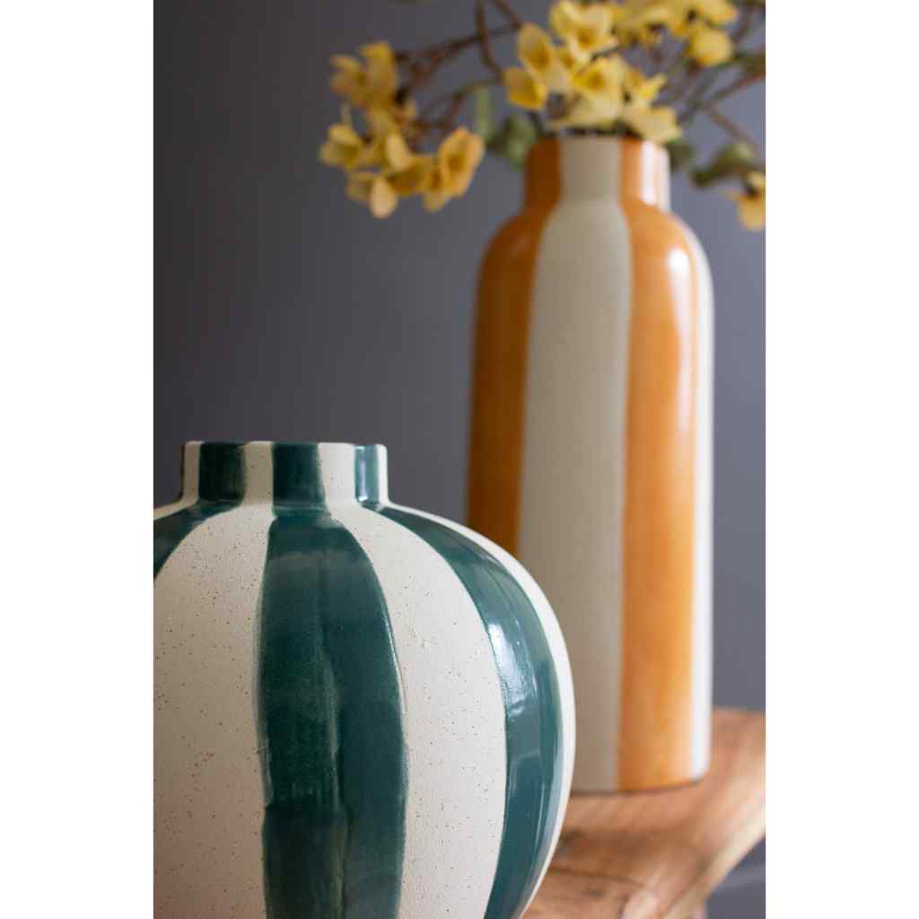 Set Of Five Colored Ceramic Striped Vases Multi