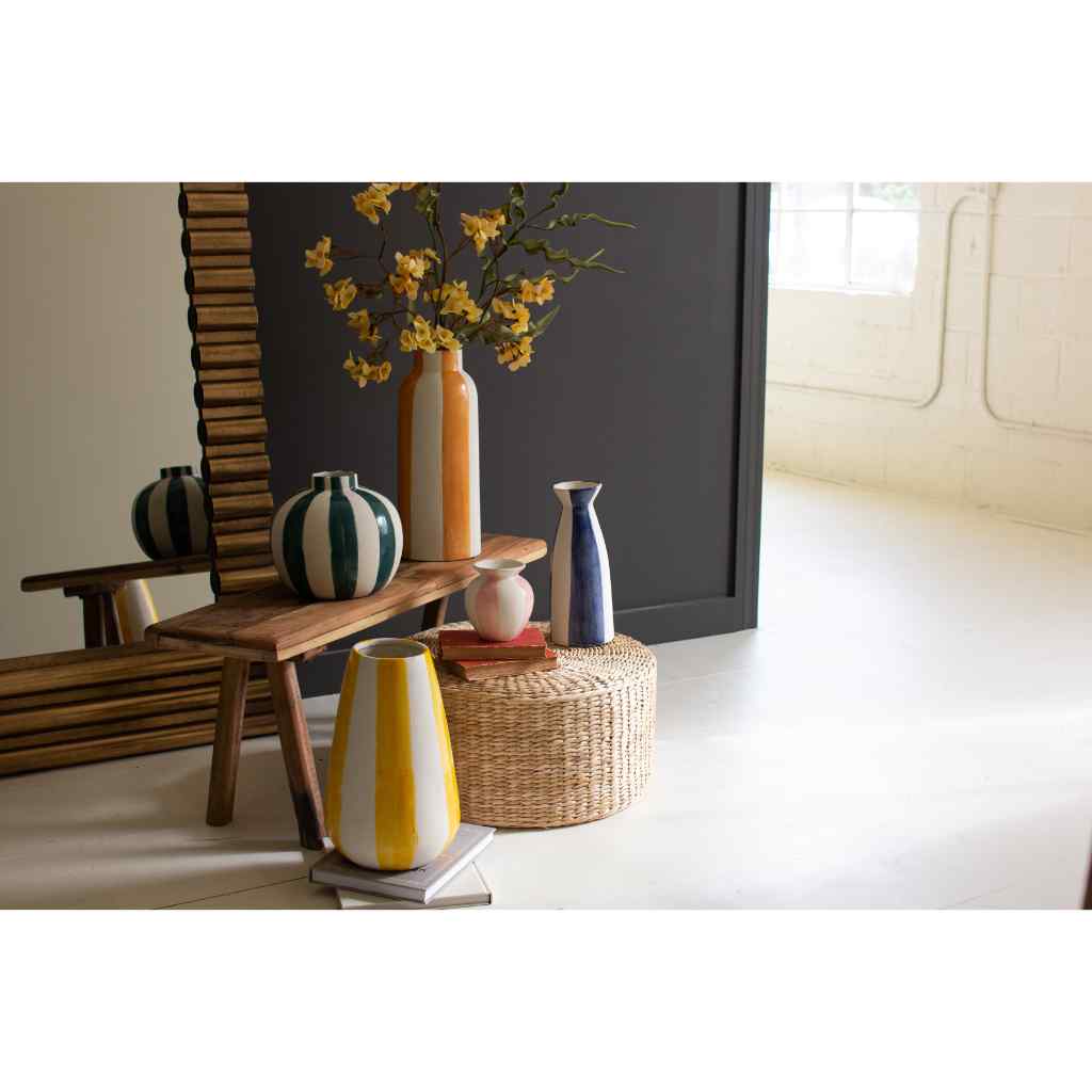 Set Of Five Colored Ceramic Striped Vases Multi